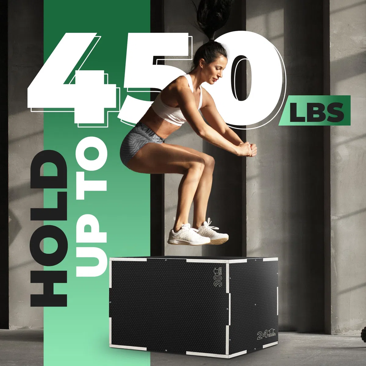 Yes4All 3 in 1 Non-Slip Wooden Plyo Box, Plyometric Box for Home Gym and Outdoor Workout 16" 14" 12" - Black