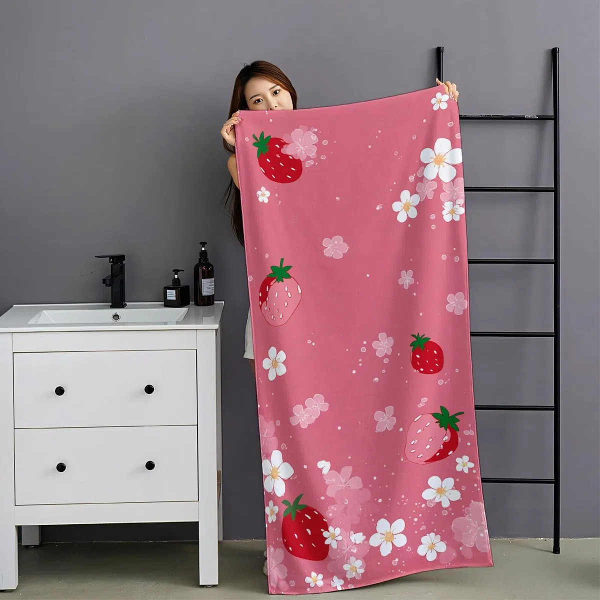 2 szt., bardzo duże 100 x 220 cm, różowy, szybkoschnący ręcznik z mikrofibry, bez piasku i plażowy, lekki podróżny, kompaktowy ręcznik kempingowy z torbą do przechowywania, chłonny, dla kobiet