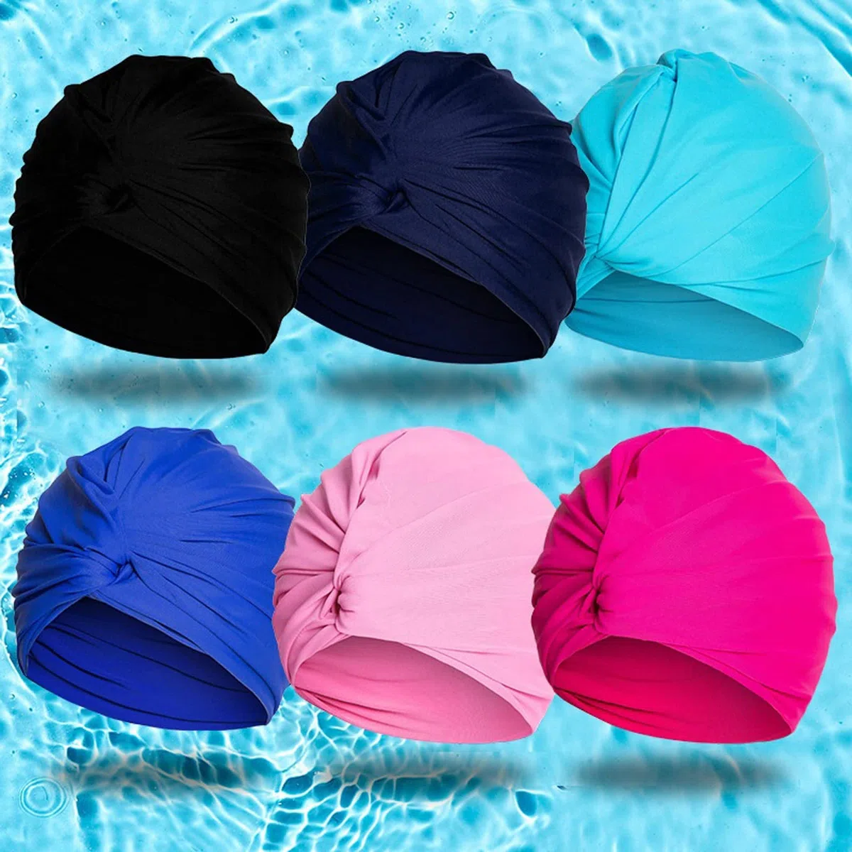 Nylonowy Czepek Pływacki, Czepek pływacki damski z długimi włosami, dwuwarstwowy, elastyczny, nylonowy, o wysokiej elastyczności, wielokolorowy(Navy Blue)